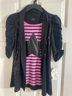 Piper Black Sequin Cardigan with Pink & Black Striped Star Tee Girls size 6